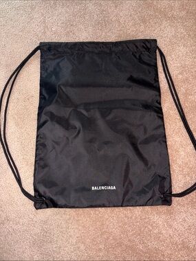 Balenciaga Black Logo Drawstring Backpack